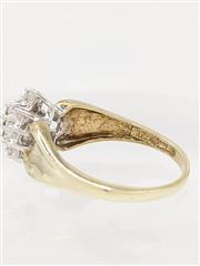 10K 2 Tone Gold 3.1g Diamond Starburst Cluster Ribbon Dimple Shank Ring Size-7.5